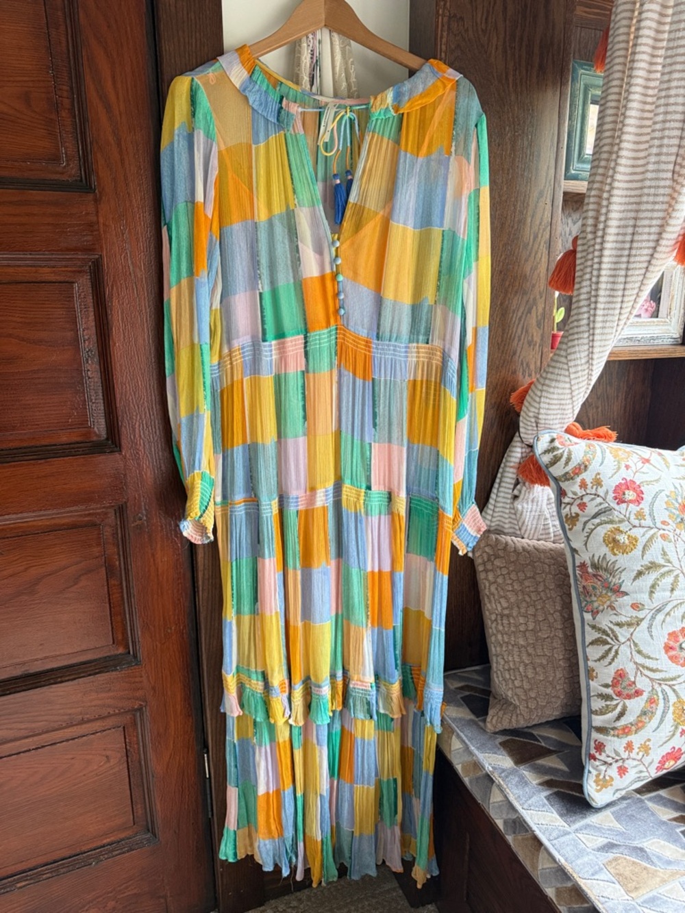 Anthropologie Patchwork Maxi Dress in Yellow, Green & Blue
